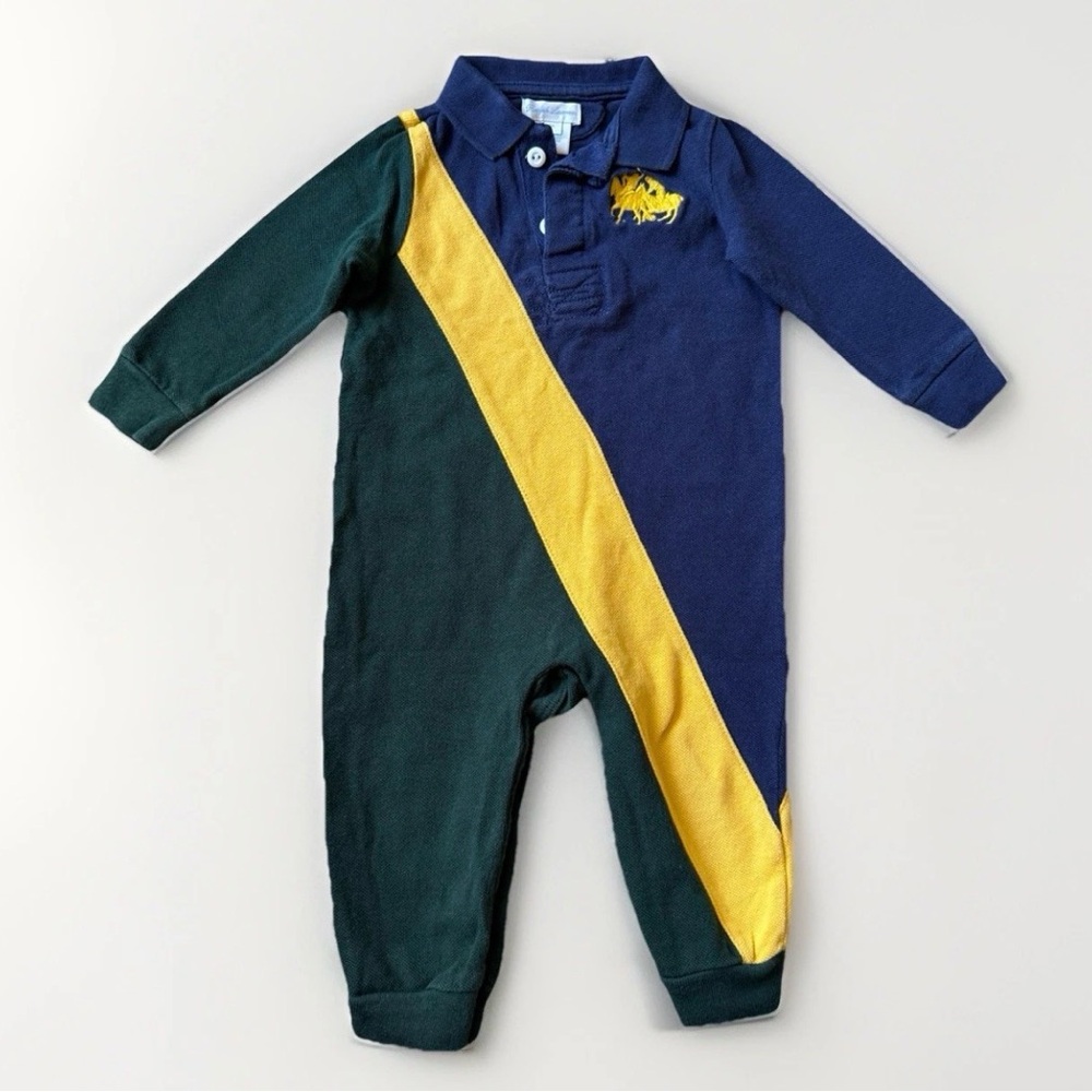 Ralph Lauren Blue and Green Kids Footie with Yellow Accent